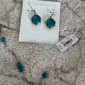 Kendra Scott Glass and Silver Cynthia Earrings and Diane necklace SET